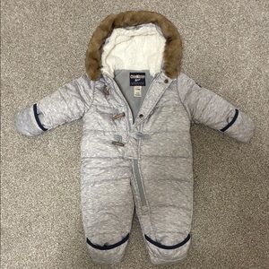 OshKosh B'gosh Heather Gray Infant Snowsuit with Brown Fur Trim